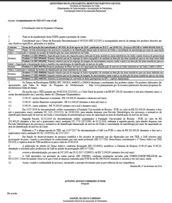 Despacho  - Acompanhamento do TED ACT com a UnB
