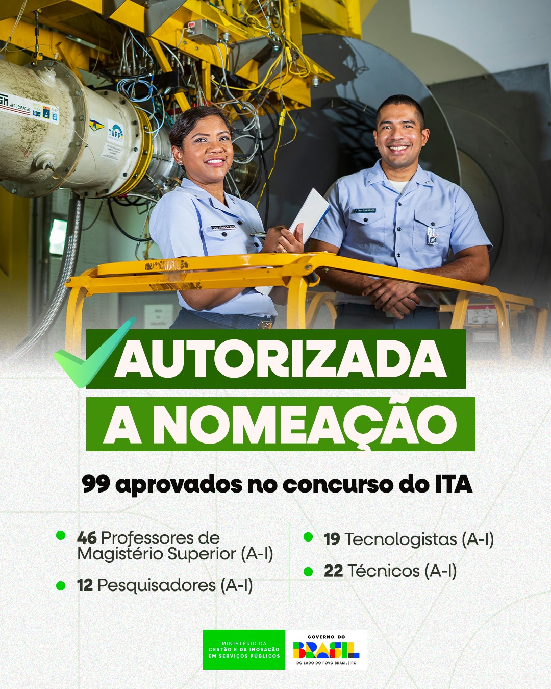 MGI autoriza nomeação de 99 pessoas aprovadas no concurso do ITA