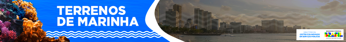 Há um terreno de marinha na primeira metade da imagem e um coral com uma tartaruga na frente na segunda metade. Texto: Terrenos de Marinha. Entenda como preservar.