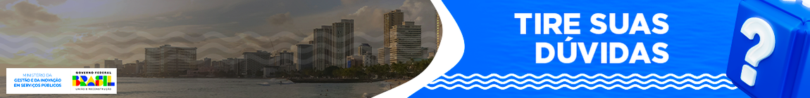 Há um terreno de marinha do lado esquerdo e do lado direito tem o fundo azul. Texto: Tire suas dúvidas