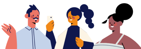 Ilustração de três pessoas conversando