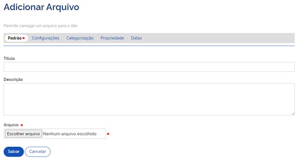 tela de adicionar arquivo