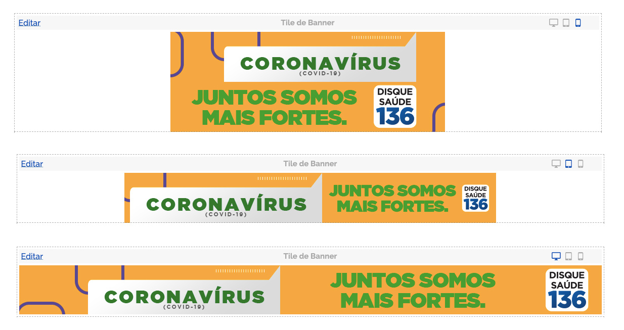 banner laranja com as informações - Coronavírus (covid 19) Juntos somos mais fortes. Disque Saúde 13