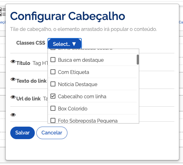 configurando cabeçalho com linha