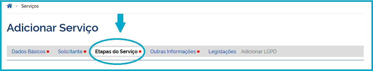 Print com o item "Etapas do Serviço" marcado.