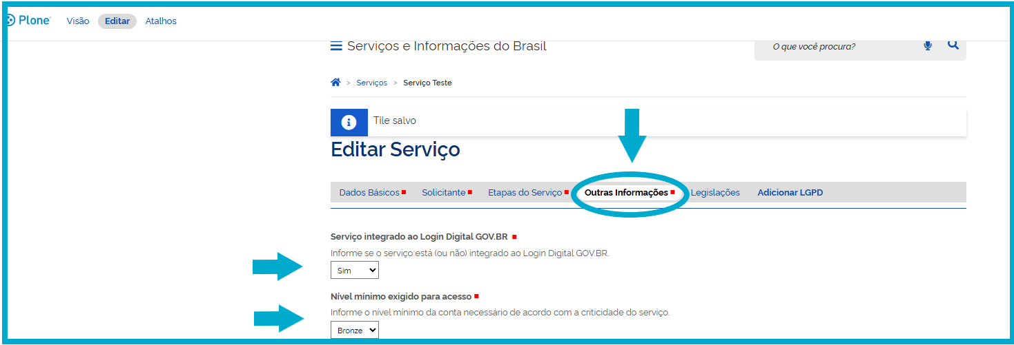Tela mostrando a configuração da integração do login único