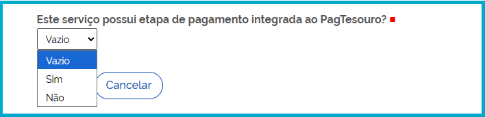Print da tela mostrando as alternativas "vazio, Sim e Não"