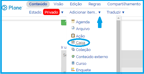 Tela de adição de uma capa