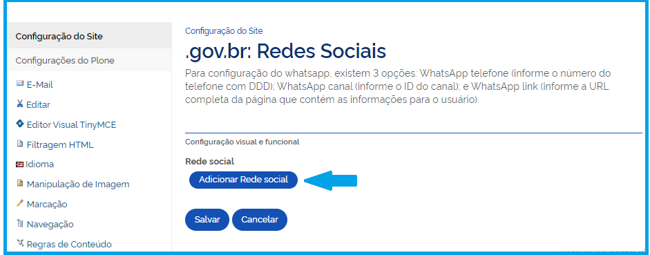 Imagem - Tela Como adicionar redes sociais
