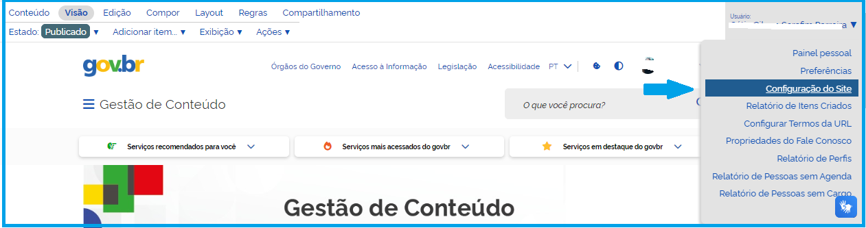 imagem - configurações do site