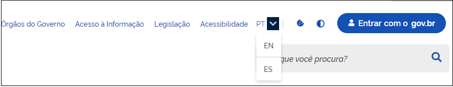 tela cabeçalho, mudança de idioma