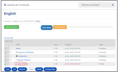 visão da pasta em inglês
