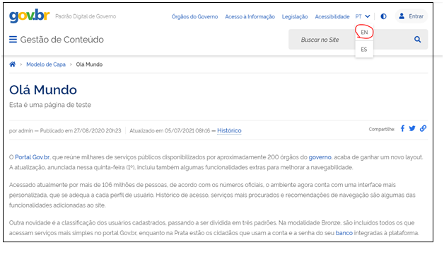 tela de texto traduzido em português "Olá Mundo"