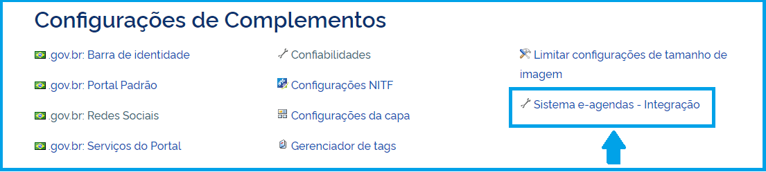 Tela de configuração do e-Agendas