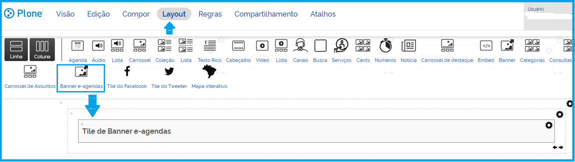 Tela do Layout com destaque para o tile de banner