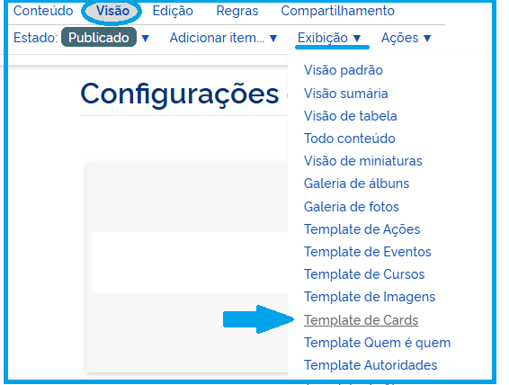 Seleção do template de Cards