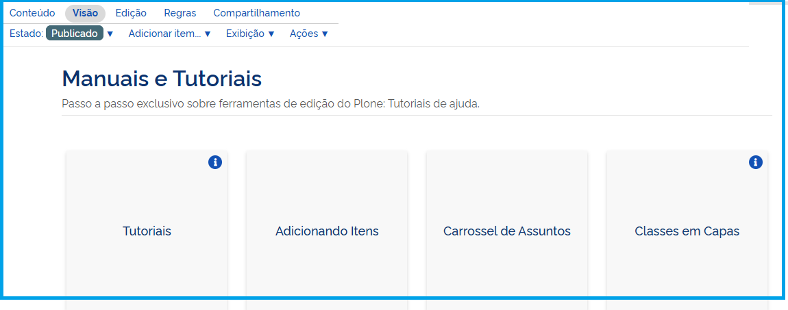 Visão do template de Cards numa pasta