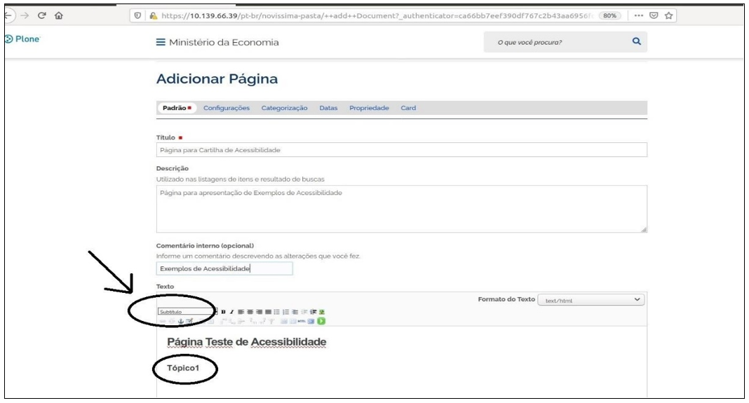 Exemplo de subtítulo no corpo de texto