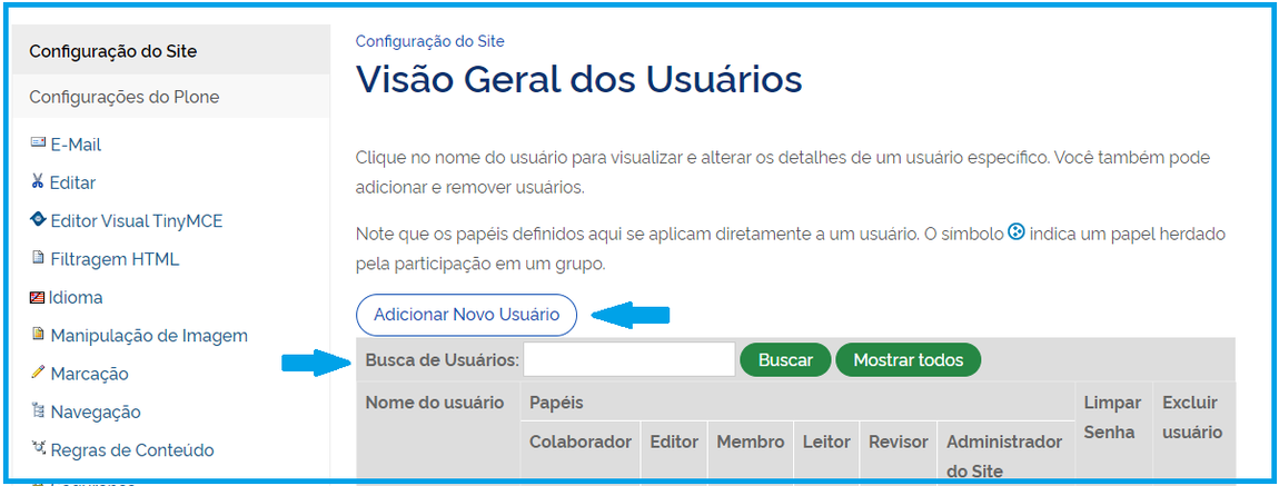 Visão da tela Adicionar Novo Usuário