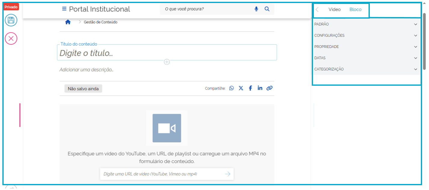 tela de ajustes do vídeo