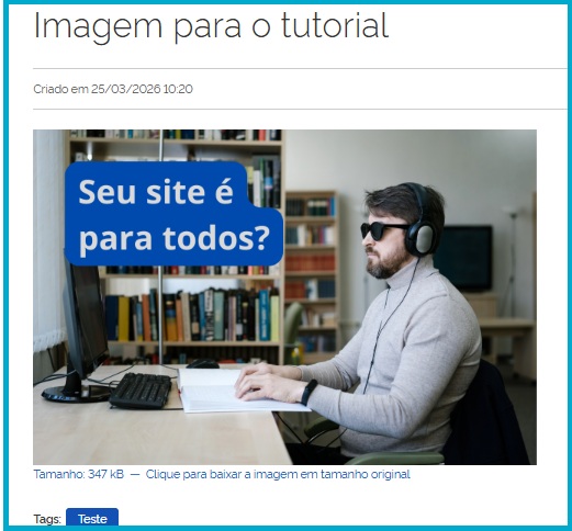 Homem com Deficiência visual usando computador. Texto: Seu site é para todos? Curso on-line sobre Ac