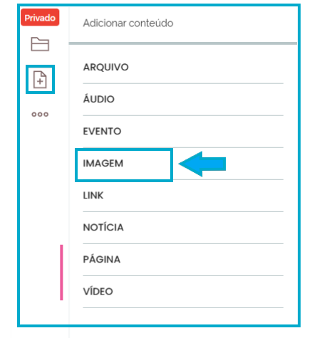 Menu de edição com o botão [+] e o item Imagem selecionado