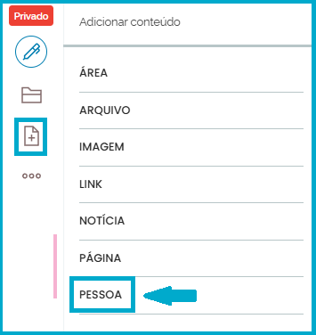 Visão do menu do site com o bloco "Pessoa" marcada