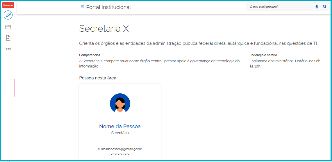 Visão da estrutura da Secretaria X com uma Pessoa cadastrada