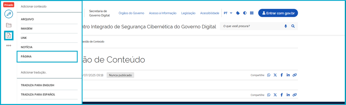 tela de itens do menu