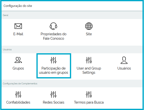 Tela com o ícone de participação em grupos destacada