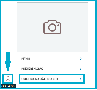 Tela destacando o ícone de usuário e configurações do site