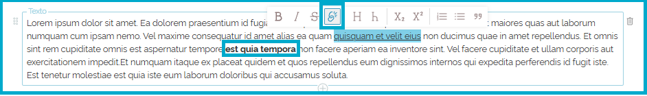 Tela de formatação do texto, com a oção de hiperlink destacada