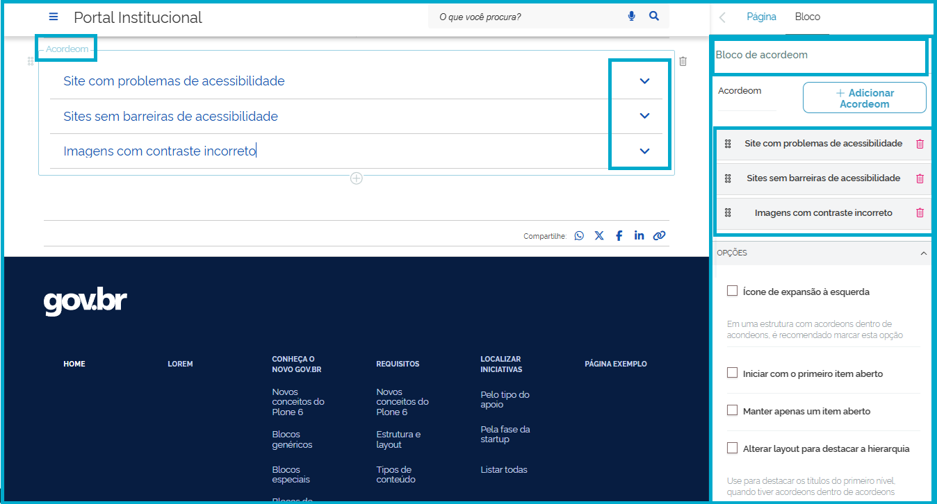tela de configuração dos títulos do Acordeom
