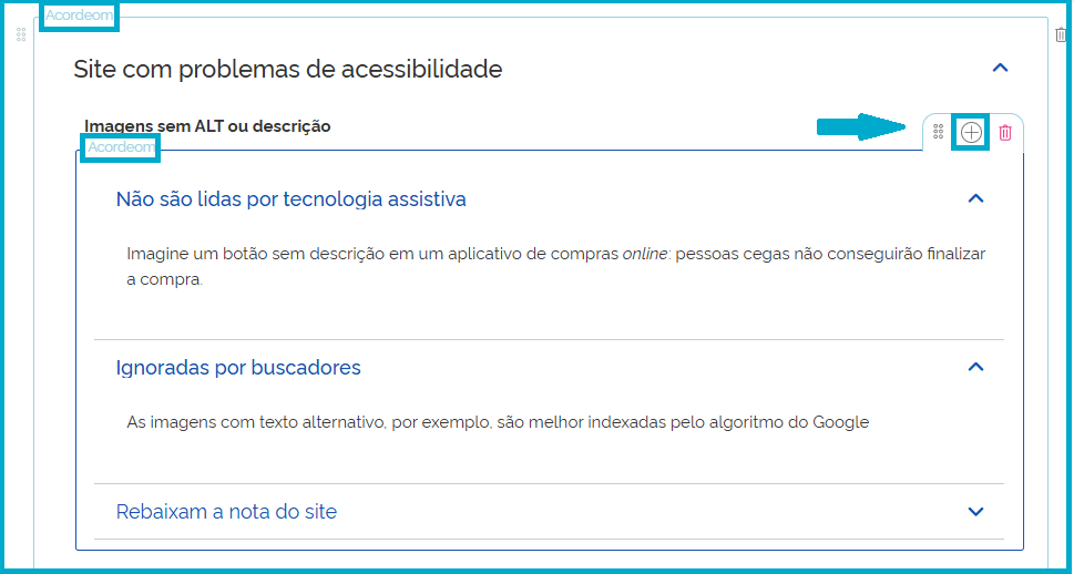 Tela de configuração do Acordeom com adição de outro acordeom dentro do principal
