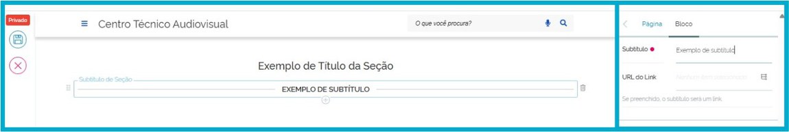configurando um subtítulo de seção