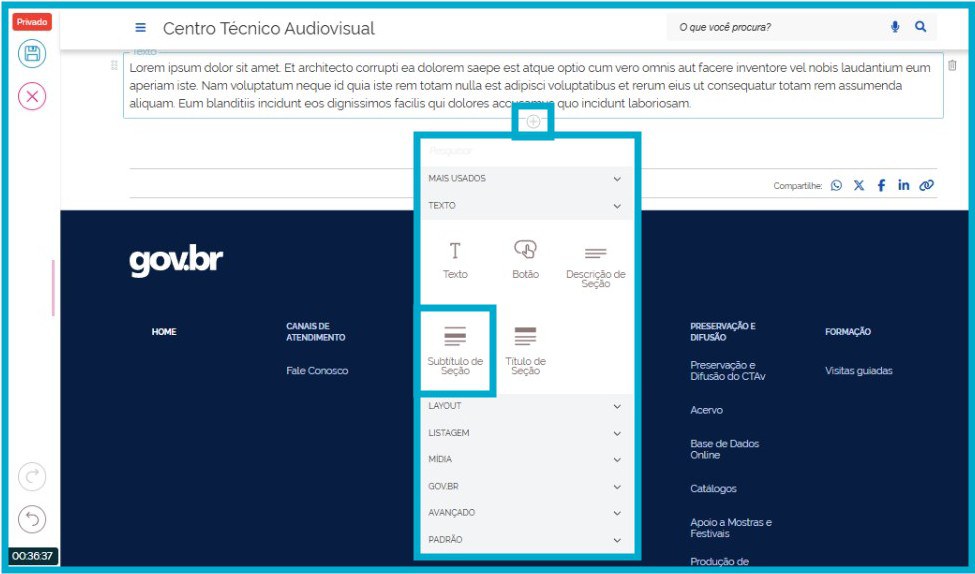 adicionando o bloco subtítulo de seção