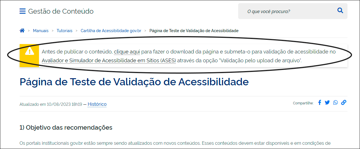 Alerta do Plone para validação de acessibilidade da página no ASES