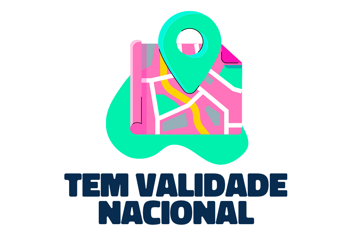 Ilustração de um mapa. Texto: tem validade nacional.