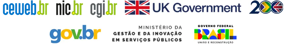 Apoio: ceweb.br, nic.br, cgi.br, UK Government, 200, Gov.br, Ministério da Gestão e da Inovação em Serviços Públicos e Governo Federal do Brasil - União e Reconstrução