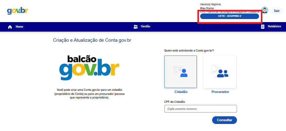Troca de unidade – Botão canto superior direito