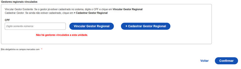 Cadastro ou Vínculo de Gestor Regional