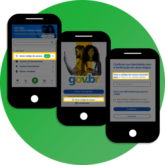 Gerar código de acesso na tela de login do app, no Início ou na tela de solicitação do código, em Gerar código de acesso
