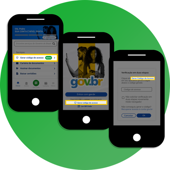 Gerar código de acesso na tela de login do app, no Início ou na tela de solicitação do código, em Gerar código de acesso