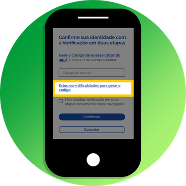 Imagem apresentando a opção estou com dificuldade para gerar o código