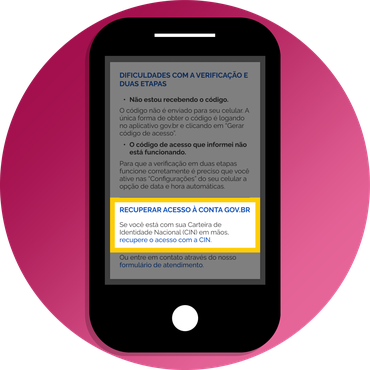 Imagem apresentando a opção de recuperar o acesso à conta com a CIN