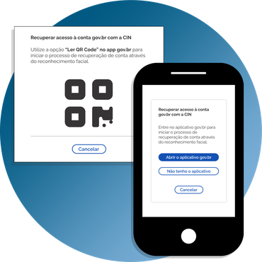 Imagem apresentando as telas de leitura do QR code e Abrir o aplicativo gov.br