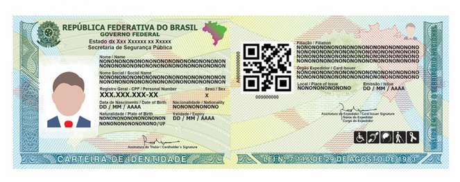 Exemplo visual da Carteira de Identidade Nacional