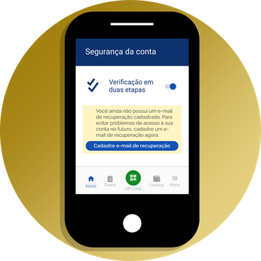 Imagem apresentando a mensagem de verificação em duas etapas ativada e sugerindo o cadastro do e-mail de recuperação