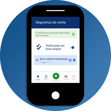 Imagem apresentando a mensagem de e-mail de recuperação cadastrado e opção de edição e exclusão