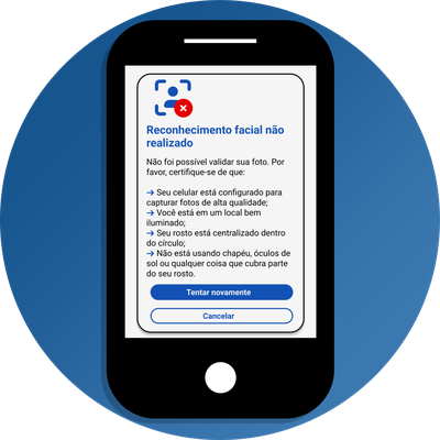 Imagem com a representação da mensagem que diz Reconhecimento facial não realizado